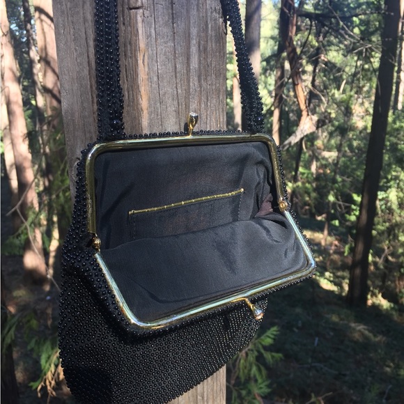 Vintage black beaded with gold hardware beaded top handle bag HPx3 - Picture 7 of 8